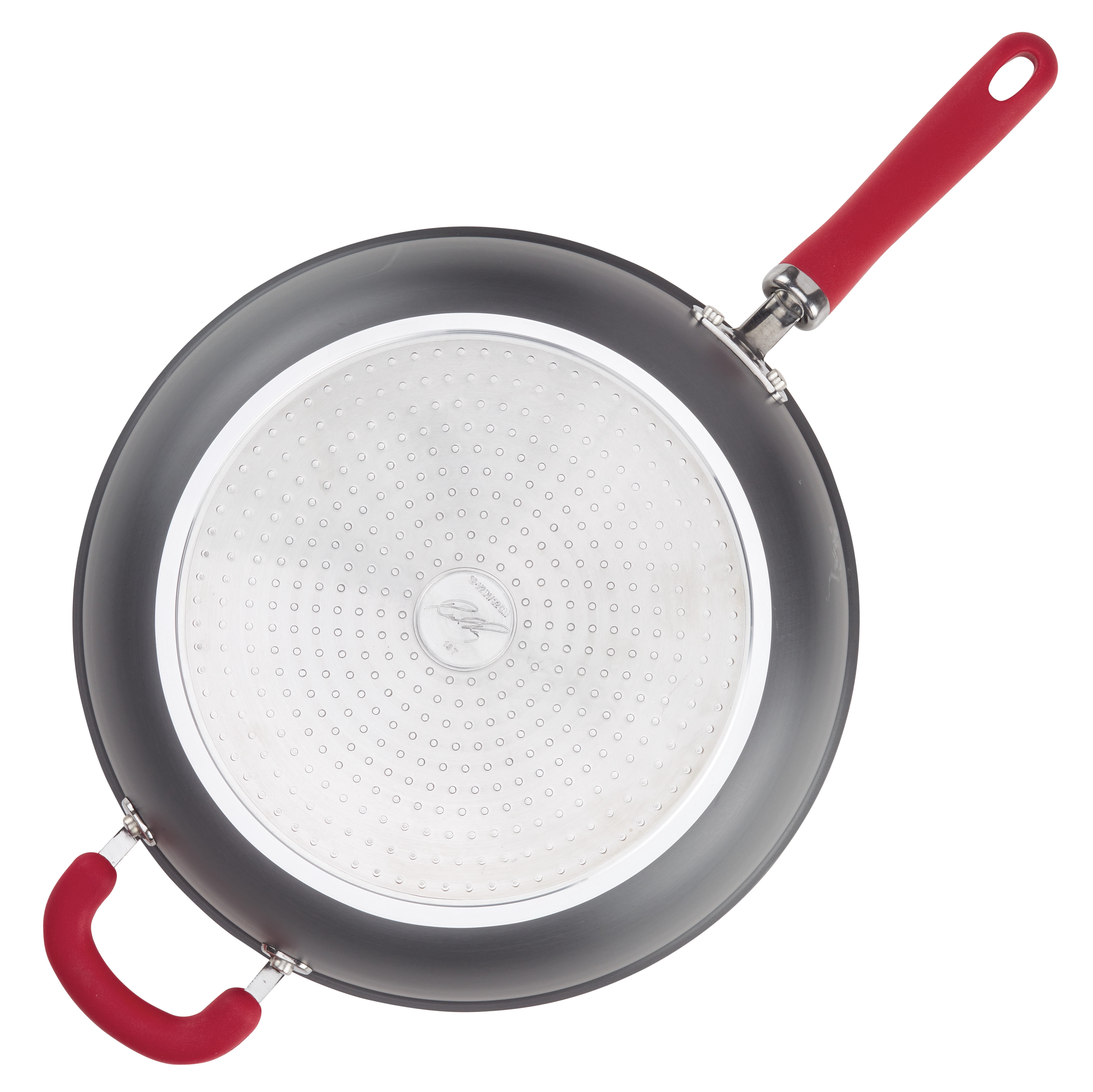 Rachael Ray 12.5" Create Delicious Hard-Anodized Aluminum Nonstick Deep Frying Pan, Red Handle