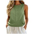 thumbnail image 6 of aohooy Cotton Linen Tank Tops for Women Summer Casual Sleeveless Cropped Shirt Blouses Boat Neck Beach Boho Vacation Vest 2026 Green,L, 6 of 7