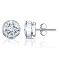 thumbnail image 1 of 18k White Gold Round Moissanite Stud Earrings (5ct TGW, 9mm, J-K)&nbsp;Bezel-set, Push-Back by Diamond Wish, 1 of 3