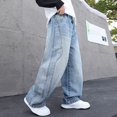 thumbnail image 5 of CONZONE Boys Baggy Jeans Wide Leg Casual Jeans for Child Y2K Elastic Waist Fall Streetwear Denim Pants with Pockets, 5 of 8