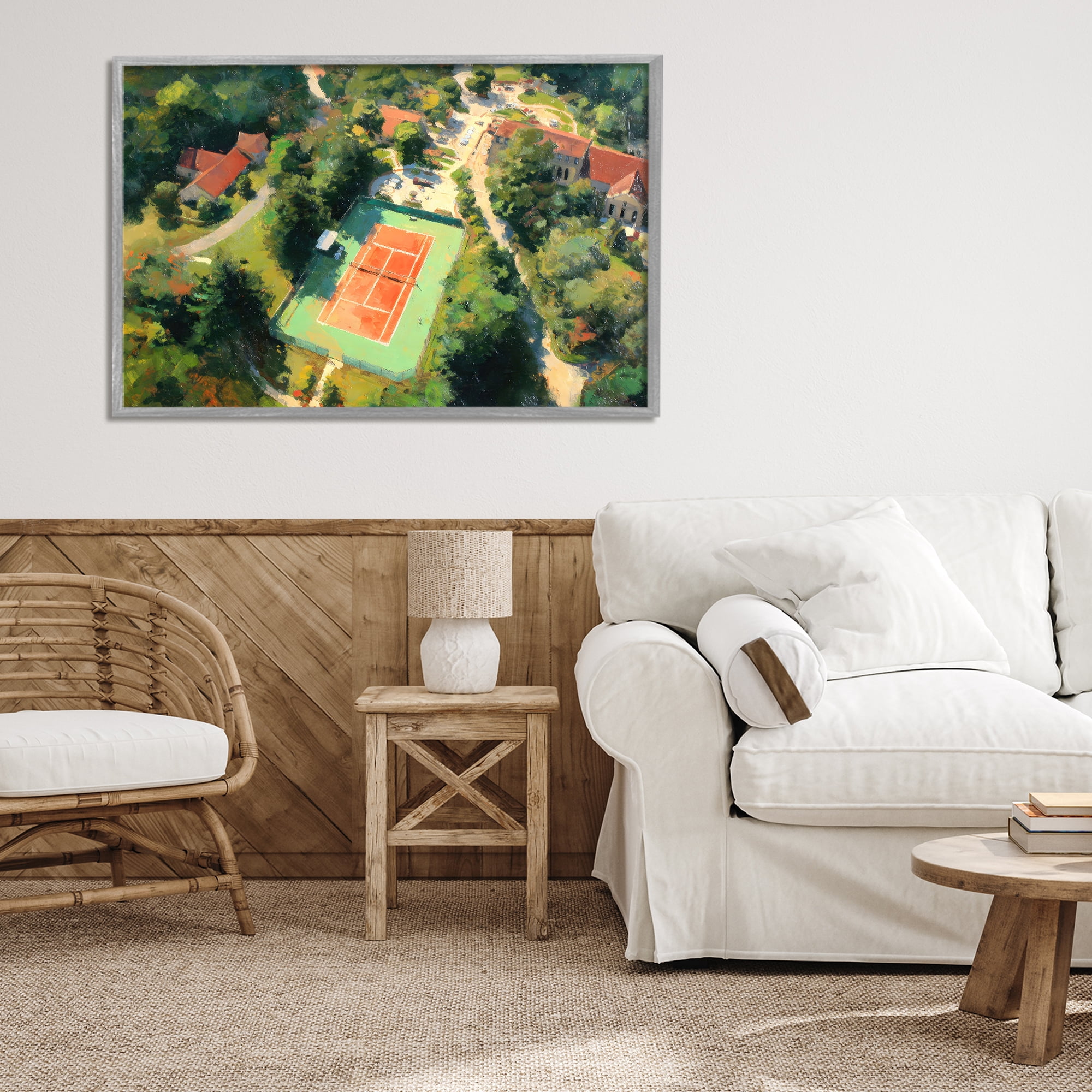 Stupell Industries Aerial Tennis Court Park Gray Framed Giclee Art, design by Petal Prints Design
