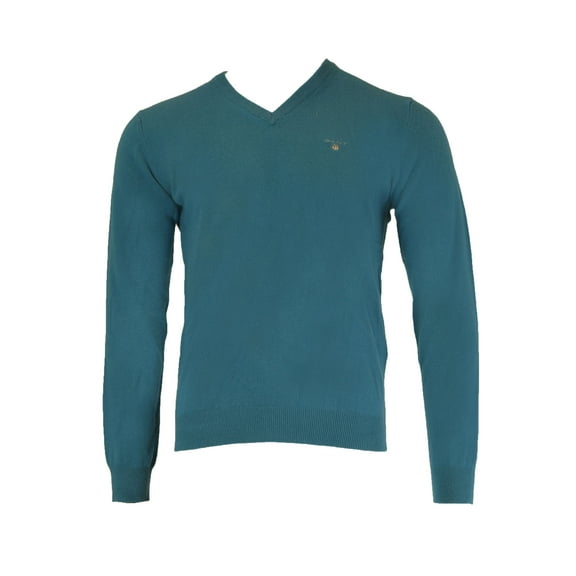 Gant Men's Superfine Lambswool V-Neck Sweater, Medium, Ink Blue