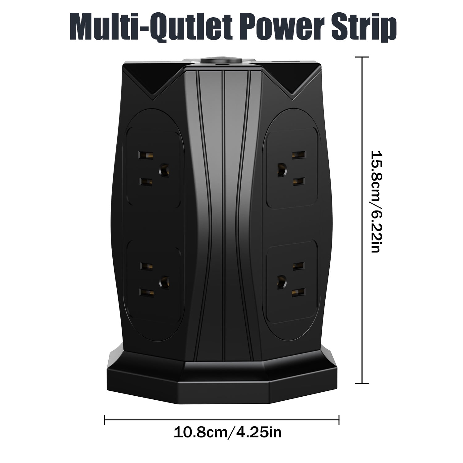Tower Power Strip with Surge Protection,  8 AC Outlets + 3 USB +Type-C Ports, 6.5Ft Extension Cord