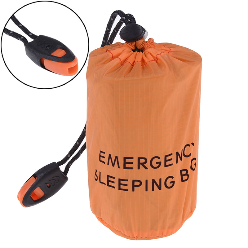 Reusable Emergency Sleeping Bag Waterproof Survival Camping Travel Bag & Whistle 