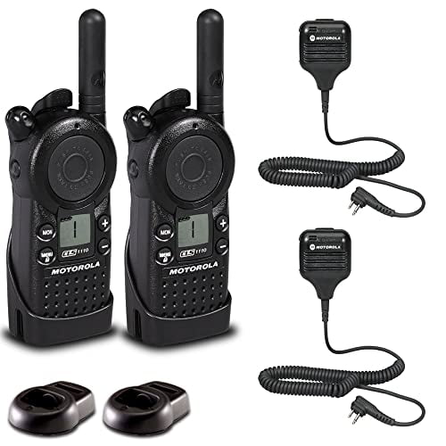 2 x Motorola CLS1110 UHF 1W 1-Channel 2-Way Radio (CLS1110)   2 x HKLN4606 Remote Speaker Mic - 2 Pack with Mic Bundle