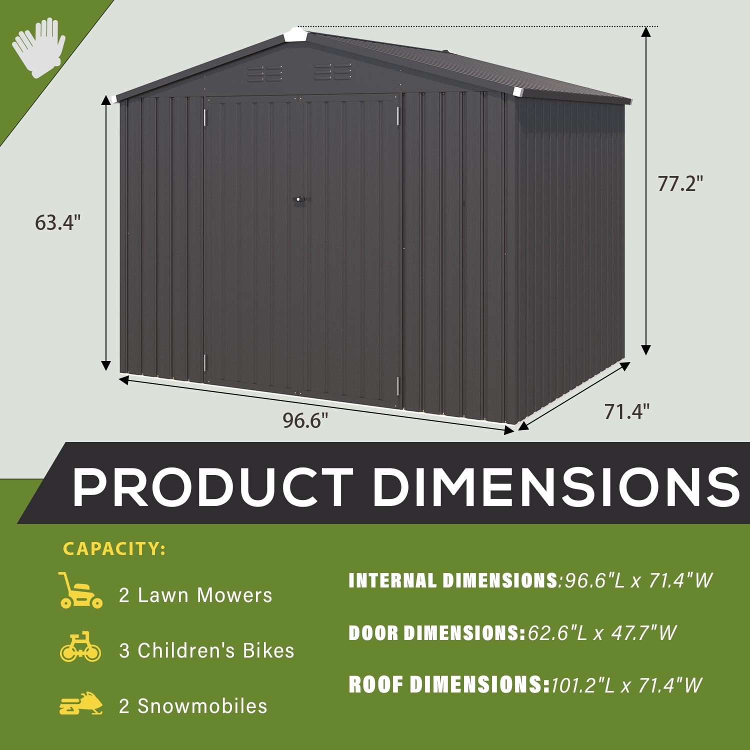 YODOLLA 8 x 6 ft. Outdoor Metal Storage Shed with Sliding Roof & Lockable Door Dark Gray