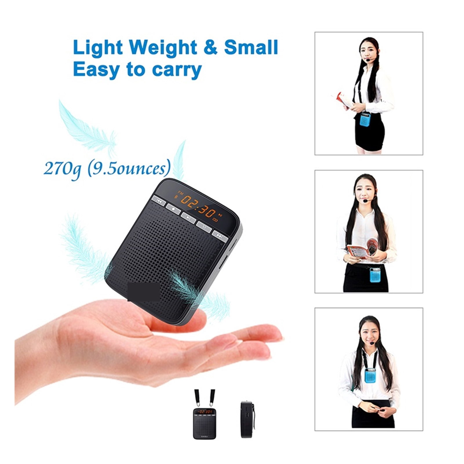 Personal Portable Voice Amplifier for Teacher Megaphone AUX Audio Sound Speaker Recording FM Radio with Wired Microphone