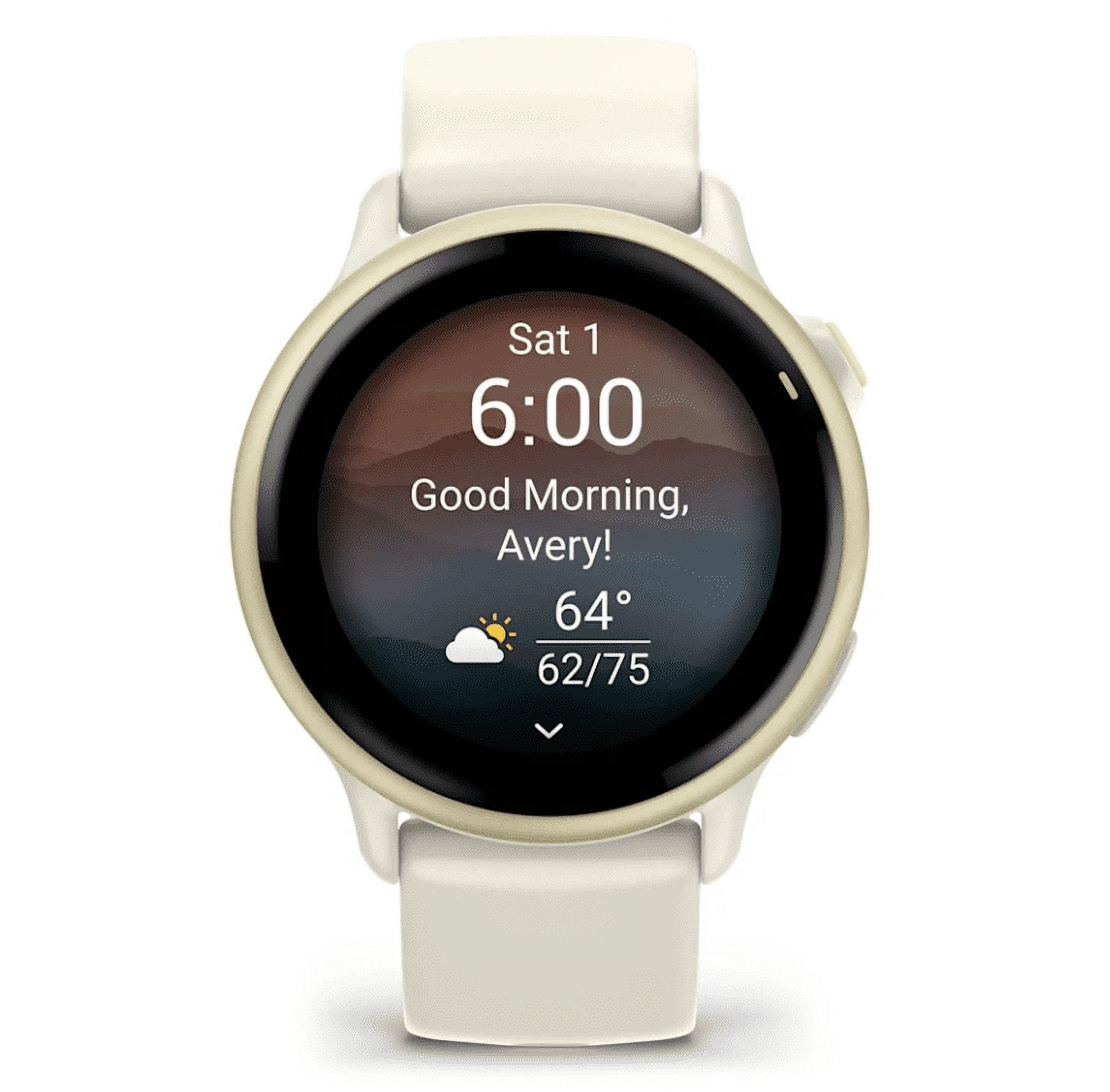 Garmin Vivoactive 6 - Health & Wellness GPS Smartwatch, 1.2 in Bright AMOLED Display, Lunar Gold with Bone Band w/ Wearable4U Black EarBuds Bundle