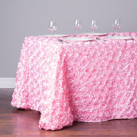 88 x 154 in. Rectangular Rosette Satin Tablecloth Pink