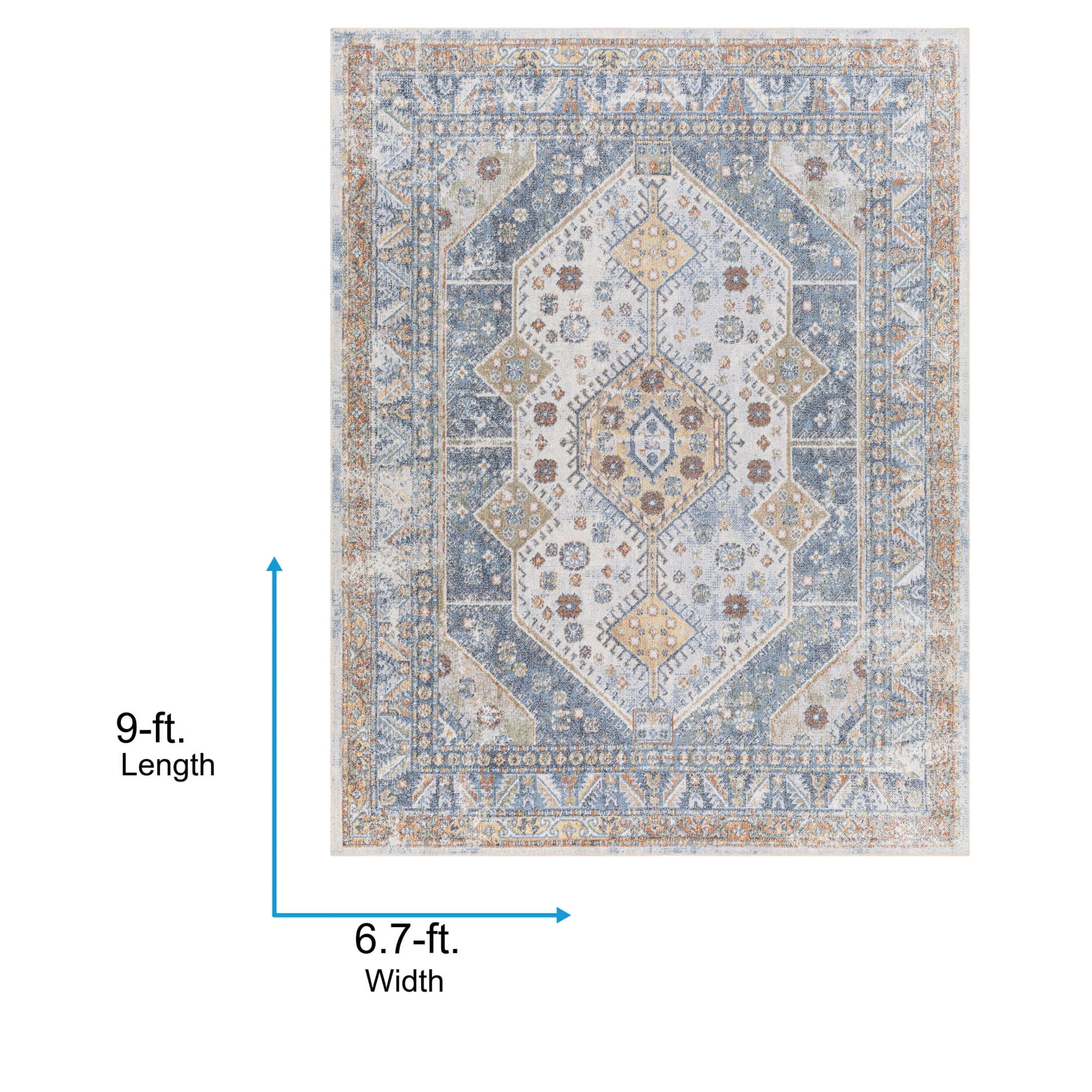 Livabliss Washable Rugs for Living Room, 7x9 Lillian Traditional Oatmeal Area Rug, Bedroom Dining Room Home Decor Stain Resistant Carpet (6'7" x 9')