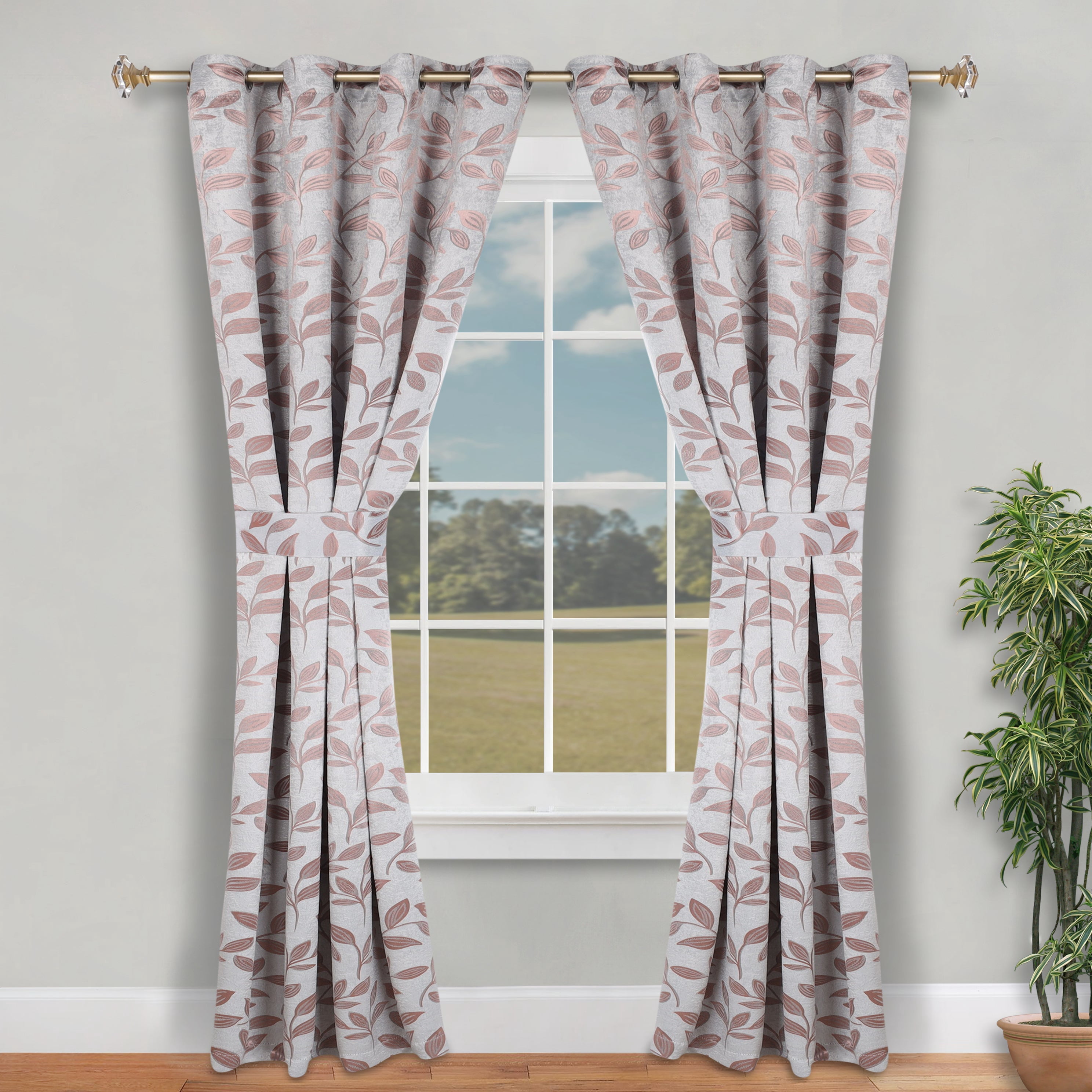 Superior Blackout Leaves Curtains Set of 2, Light Filtering Grommet Curtain Panel Set, Champagne, 46"W x 84"L