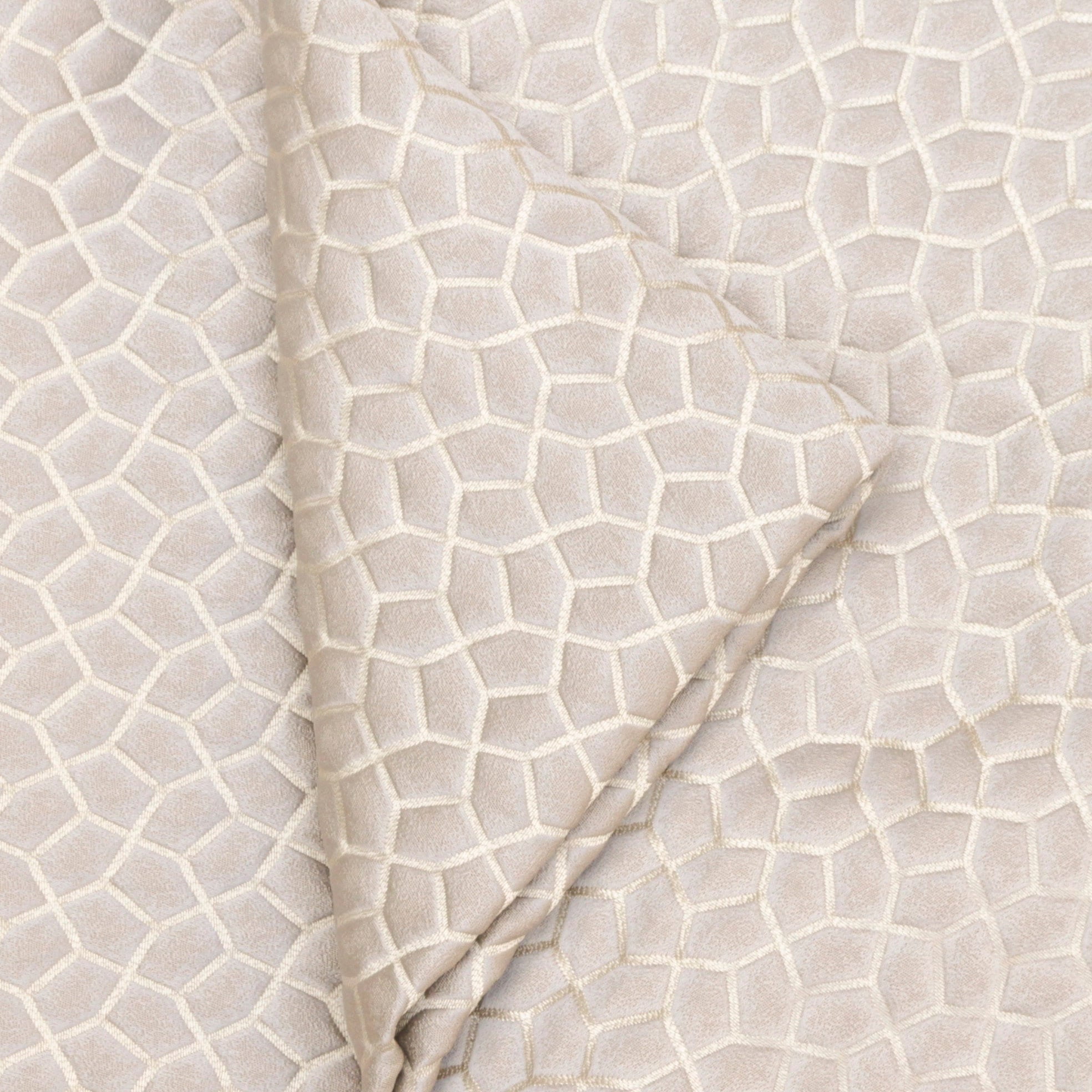 Fabric Mart Direct Cream Jacquard Weave Fabric By The Yard, 54 inches or 137 cm width, 19 Continuous Yards Cream Jacquard Fabric, Hexagon Geometric, Upholstery Drapery Curtain Wholesale Fabric