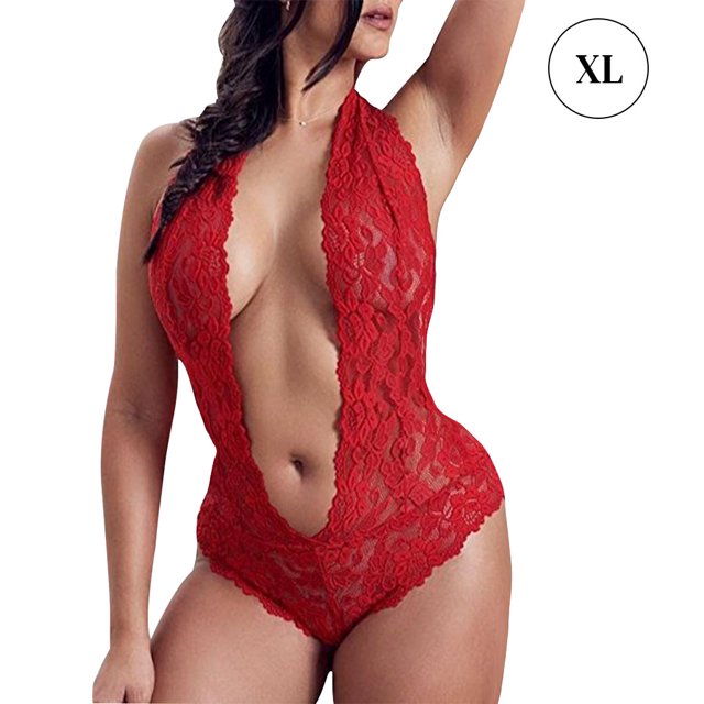 Mujer Encantadora Cuerpo Ropa interior Deep V Halterneck Floral Cordón Lencería Ropa de dormir Inevent XX000188-12