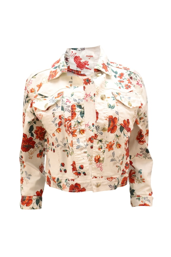 Pre-Owned Maje Viflor Denim Jacket in Floral Print Cotton