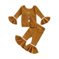 thumbnail image 2 of Gupgi 2Pcs Toddler Girl Christmas Outfits 0-4 Years Buttons Ric-Rac Long Sleeve Tops and Flare Pants, 2 of 8