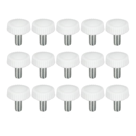 15Pack M5x10mm Threaded Knurled Thumb Screws, Zinc Plated Carbon Steel Clamping Knobs Grip, White