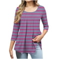 thumbnail image 2 of Women's Elbow Sleeves Top Round Neck Loose Fit Tee Casual Printed T-Shirt Hot Pink M, 2 of 6