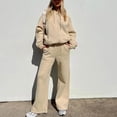 thumbnail image 5 of comerut 2 Pcs/Set Women Coat Pants Set Solid Color Soft Warm Zipper Cardigan Hat Elastic Waist Drawstring Autumn Tracksuit for Daily Wear, 5 of 8