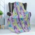 thumbnail image 4 of Retro Soft Flannel Fleece Throw Blanket, Different Colored Sneakers on Vertically Striped Backdrop Youth Footwear Fashion, Cozy Plush for Indoor and Outdoor Use, 50" x 70", Multicolor, by Ambesonne, 4 of 5