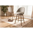 thumbnail image 6 of Baxton Studio Carra Mid-Century Modern Light Beige Fabric Upholstered Walnut-Finished Wood Swivel Bar Stool Set of 2, 6 of 7