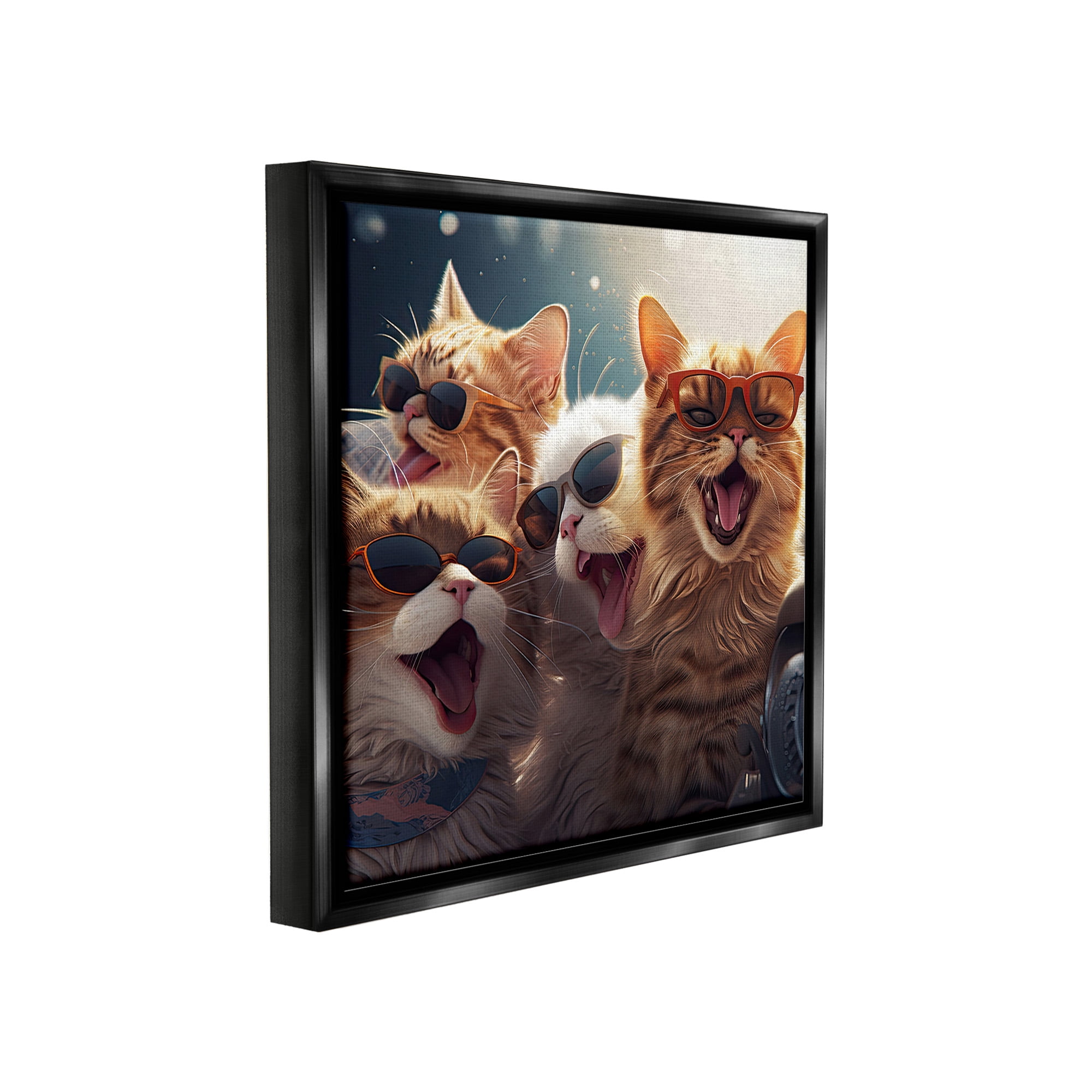 Stupell Industries Happy Cats Singing Animals & Insects Painting Black Floater Framed Canvas Art Print Wall Art, 25 x 25