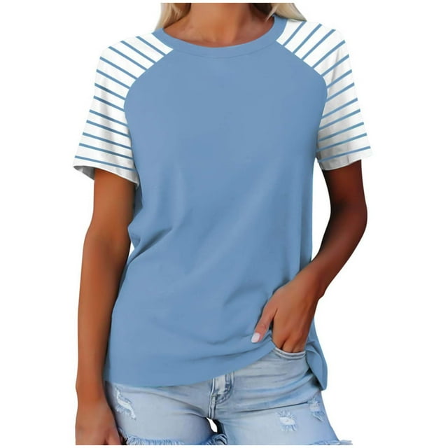 FAIWAD Hauts Grande Taille pour Femmes Blouse d'Été à Imprimé Rayé Manches Courtes Col Rond T-Shirts Tuniques Décontractées Tee