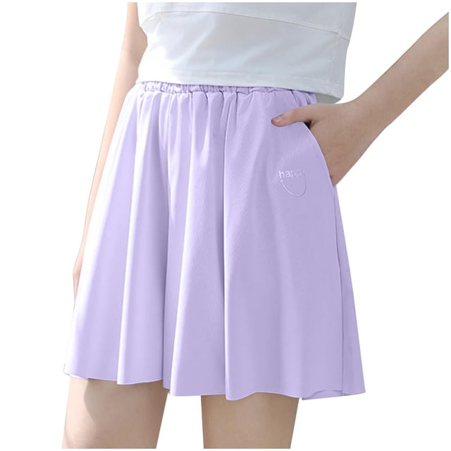 Zpanxa Girls Shorts Solid Color Polyester Pockets Lightweight Loose Fit Sports Skirt Outerwear Style 9 Years