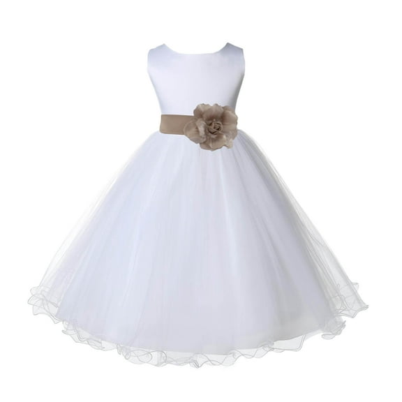 Ekidsbridal Satin White Champagne Tulle Rattail Flower Girl Dress Junior Bridesmaid Dance Recital Wedding Beauty Pageant Princess 829S 2