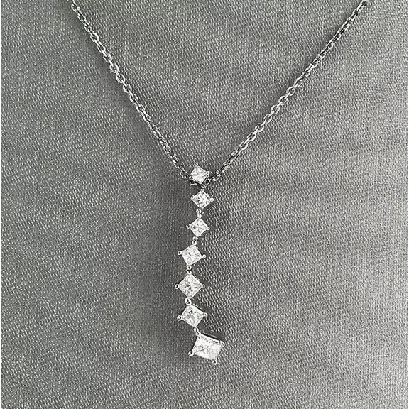 Pretty Gift For Women's 3Ct Princess Cut Lab-Created Diamond Drop Journey Pendant 14K White Gold Plated 18" Free Chain