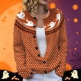 thumbnail image 2 of HAYIMI Womens Halloween Ghost Button‑Front Knit Cardigan Long Sleeve Geometric Loose Cozy Fall Holiday Sweater, 2 of 5
