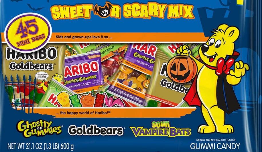(2 pack) HARIBO Sweet or Scary Halloween Assorted Fruit Flavor Gummy Candy, 21.1oz, 45ct Mini Gummy Pouches