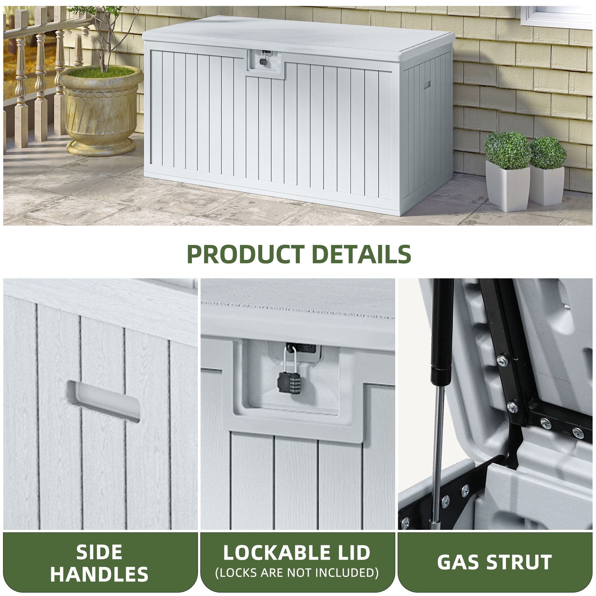 Uforic XXL 230 Gallon Large Deck Box, Outdoor Storage for Patio Cushions, Garden Tools, Flexible Divider, Waterproof, Lockable, White