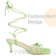 thumbnail image 2 of BLISSFUL STEP Women's Heels Knot Lace Up Strappy Square Toe Kitten Heel Sandals  Fluorescent Green 6, 2 of 4