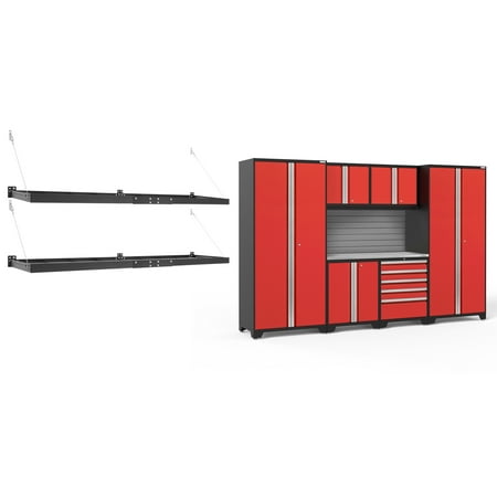 

NewAge Products Pro Series Red 9 Piece Cabinet Set Heavy Duty 18-Gauge Steel Garage Storage System Slatwall / Wall Mounted Shelf Included