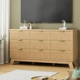 thumbnail image 3 of Ktaxon Modern 9 Drawer Dresser Fluted Wood Chest of Drawers with Soft Close Slides Storage Cabinet for Bedroom, Living Room, Entryway Oak, 3 of 11