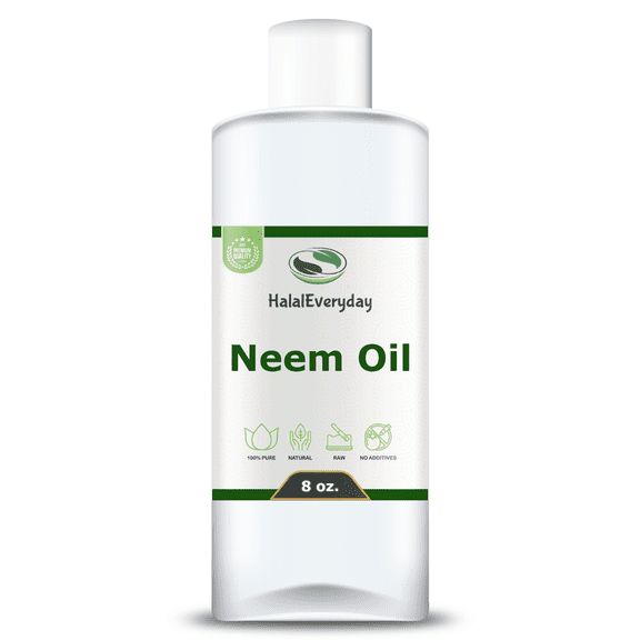 Neem Oil 8 oz. - Pure Natural Raw Virgin Organic Unrefined Carrier Oil For Skin, Hair Care, Plants By HalalEveryday