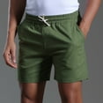 thumbnail image 3 of WREESH Men's Linen Shorts 5 Inch Shorts Solid Fashion Elastic Waist Sports Elastic Mid-Waist Drawstring Shorts Green, 3 of 9