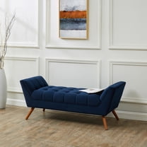 SAFAVIEH Couture Damian Solid Tufted Linen Contemporary Bench, Navy/Dark Brown