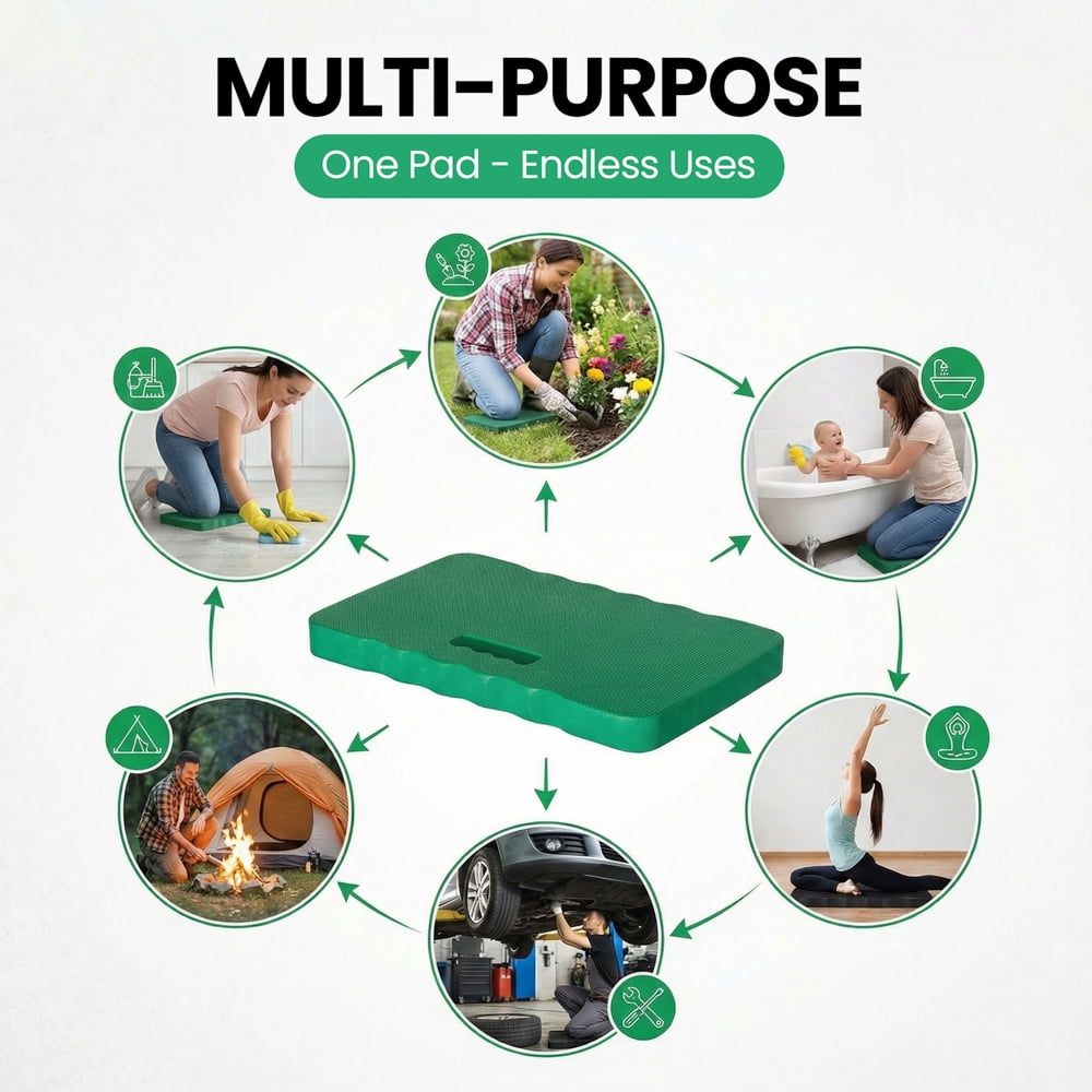 Extra Thick Foam Kneeling Pad for Gardening and Exercise Mat for Floor Work, Set of 2 Large Green
