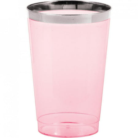 Creative Converting Silver Rimmed Pink 12 Oz. Plastic Glasses, 8 ct