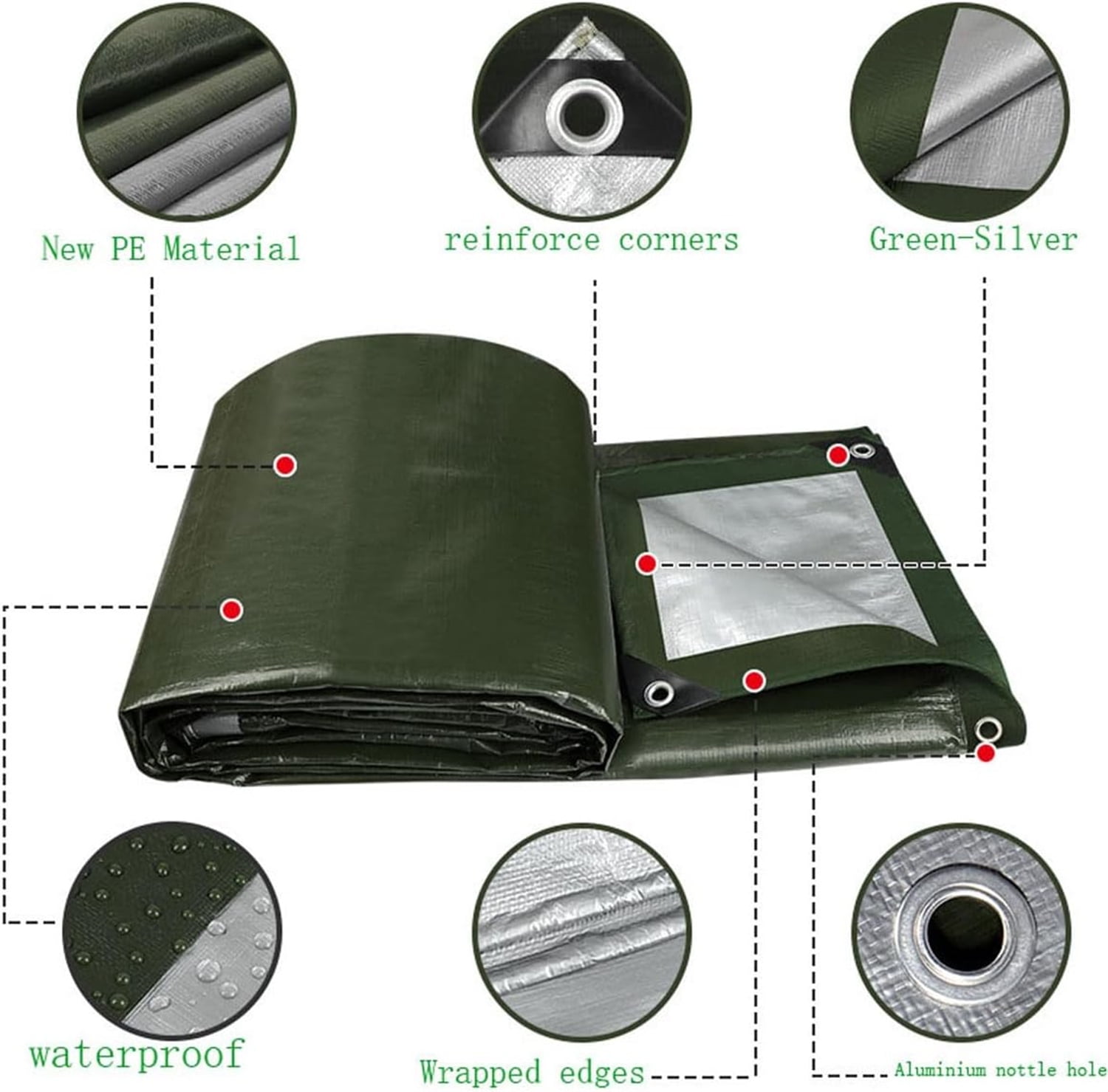 Heavy Duty Tarps,Bexikou Waterproof PE Green Tarpaulin,1.5