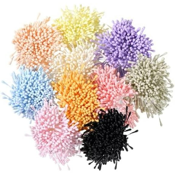 1200 Pcs Flower Stamens for Crafts, Artificial Flower Stamens, 10 Colors DIY Craft Simulated Stamen for Wedding Bouquet Party Decoration Scrapbook$$Home Decor, Kitchen, & Other