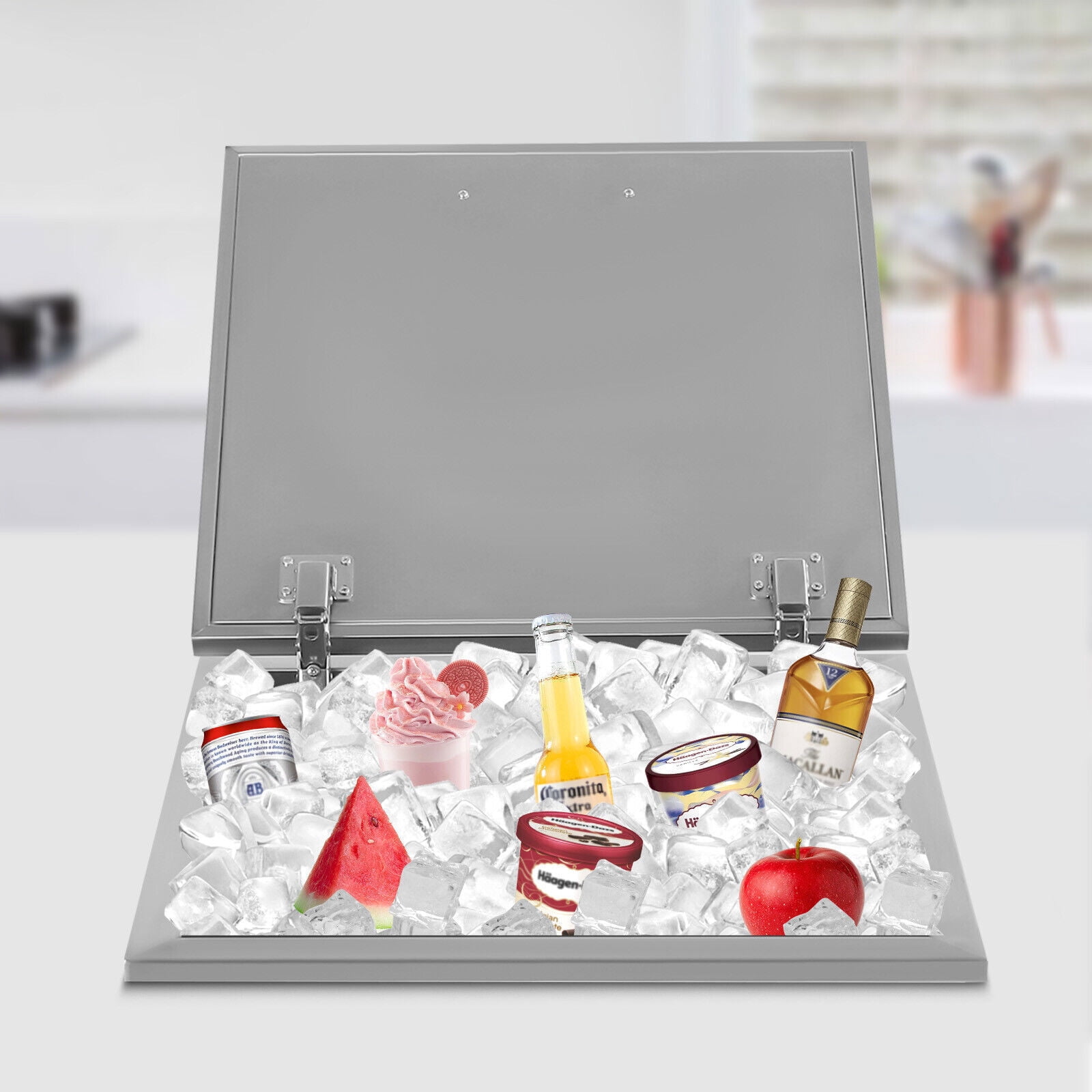Drop in Ice Chest 50L/52.8Qt Stainless Steel Ice Cooler Juice Ice Bin Stainless with Cover