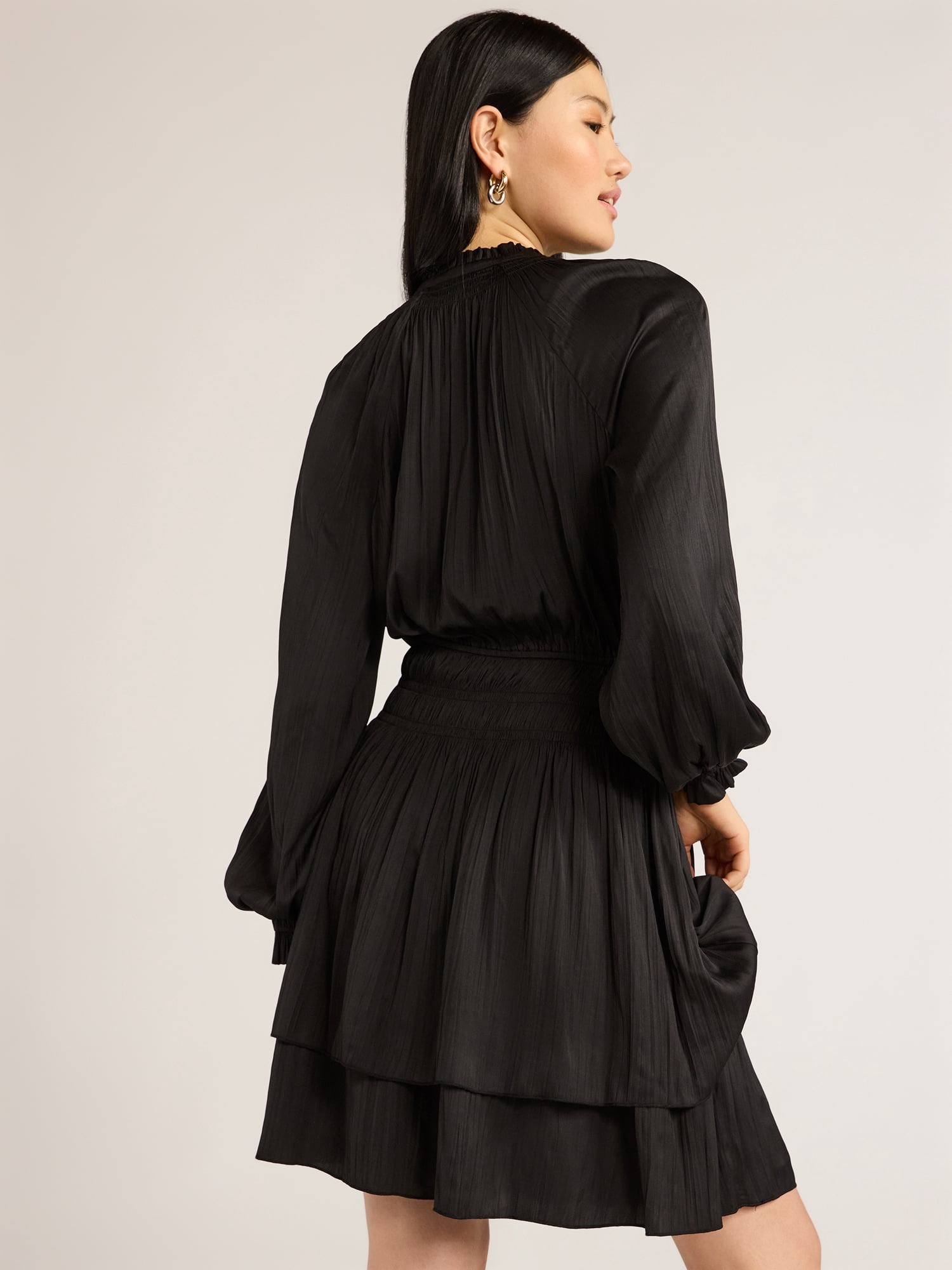 Scoop Women’s Smocked Waist Ruffle Mini Dress with Long Sleeves, Sizes XS-XXL