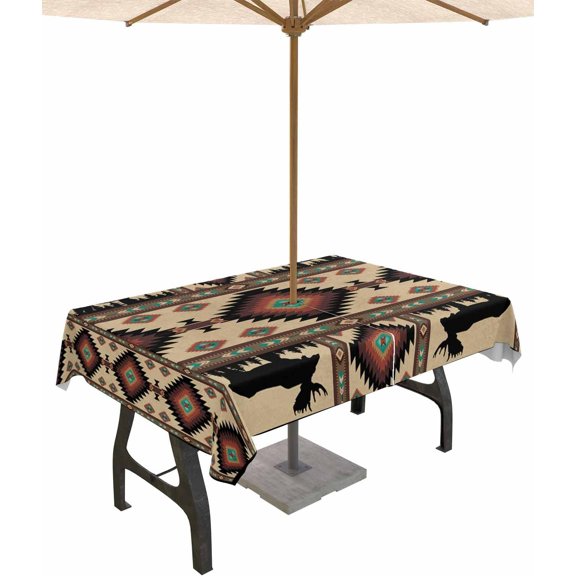 Southwestern Brown Outdoor Tablecloth - 60x102 Inch Rectangle Table Cover, Farmhouse Animals Forest Vintage Waterproof Outdoor Table Cloth with Umbrella Hole & Zipper for Picnic/Patio