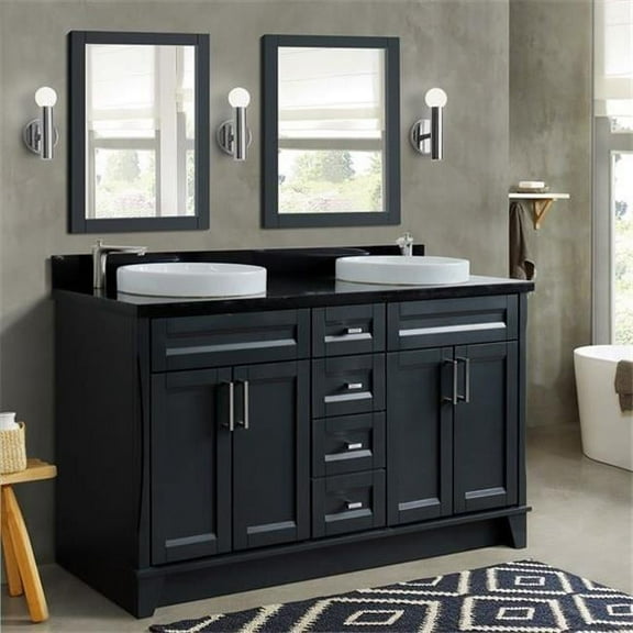 Bellaterra Home 400700-61D-DG-BGRD 61 in. Double Round Sink Vanity with Galaxy Granite Top, Dark Gray & Black