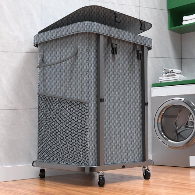 Cesto de ropa Kunlabori 150L con ruedas y bolsa extraíble gris