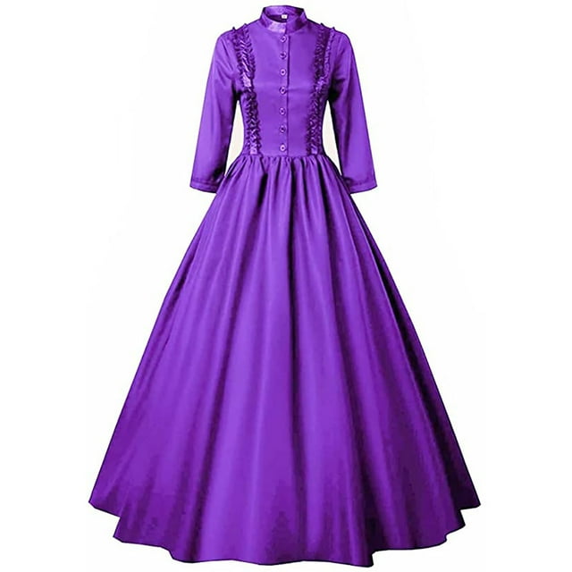 NMMUED Robe Vintage pour Femmes Robe à Manches Longues pour Femmes Costumes de Mascarade pour Femmes Robe Gothique Robe Renaissance Costume Victorien pour Femmes Tenue Renaissance pour Femmes Violet 3TG