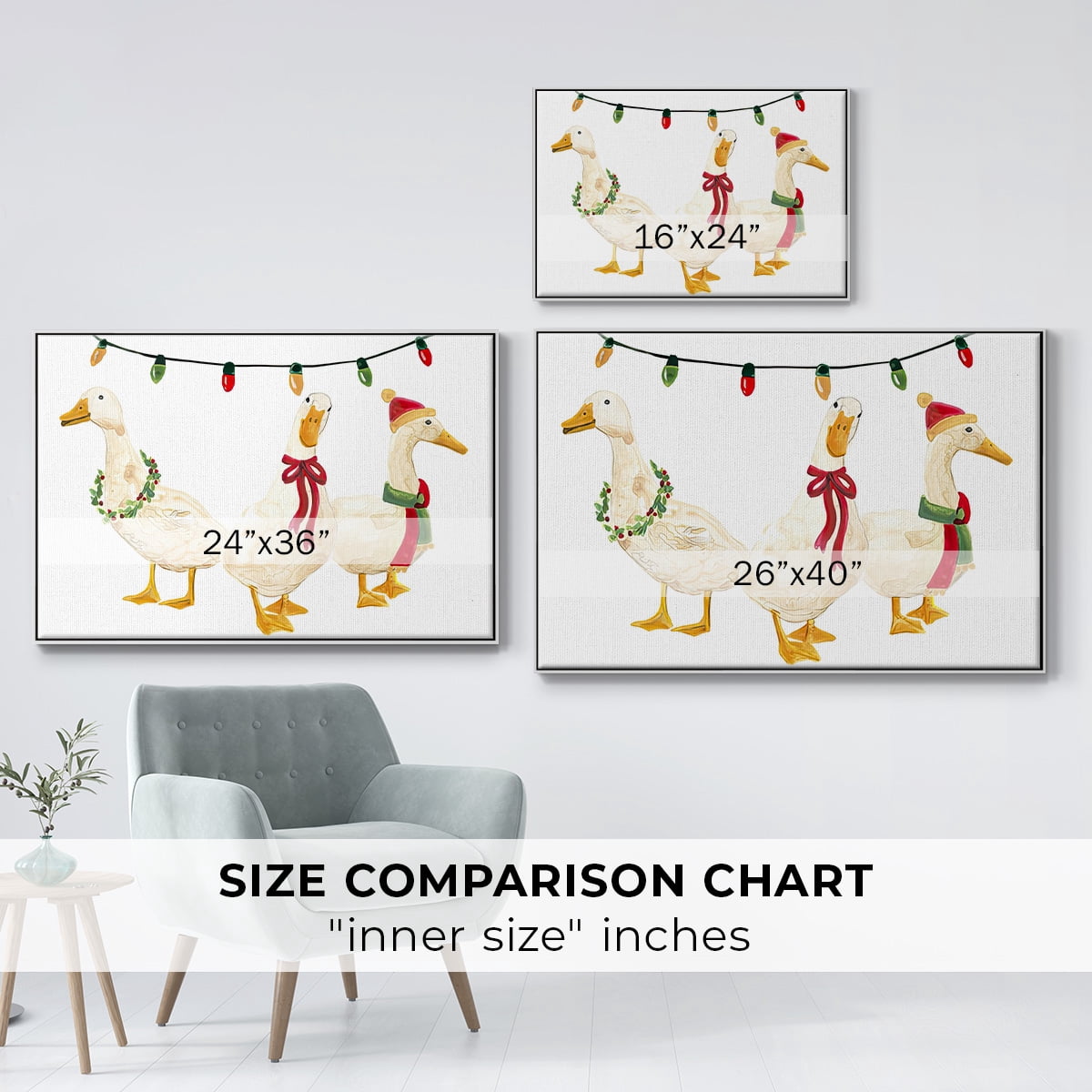 Merry Quackmas Collection A - Framed Gallery Wrapped Holiday Canvas - 17 x 25 - White Frame