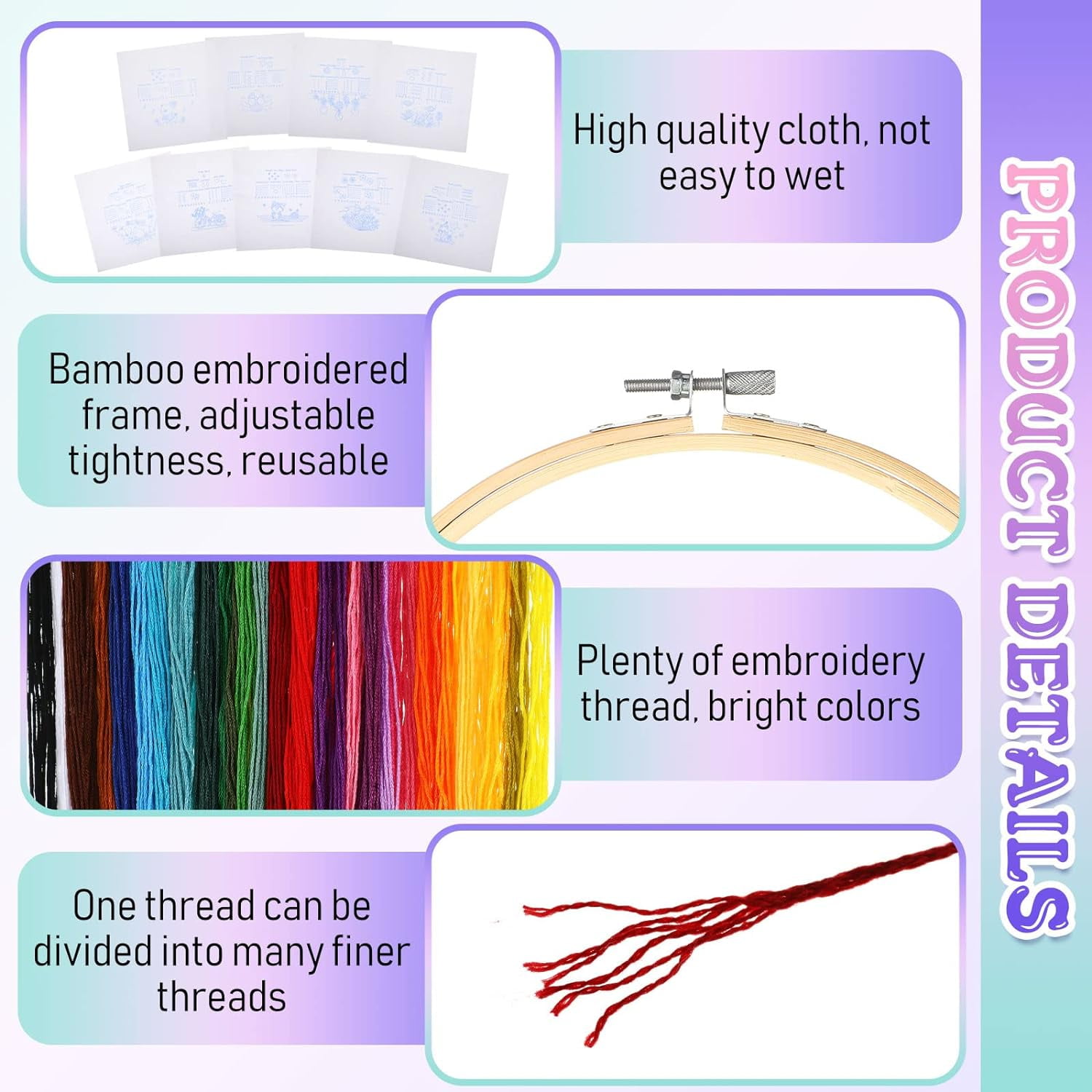 9 Sets Embroidery Kit for Beginners Adults Cross Stitch Needlepoint Kits for Stamped Craft Lover(Lovely)